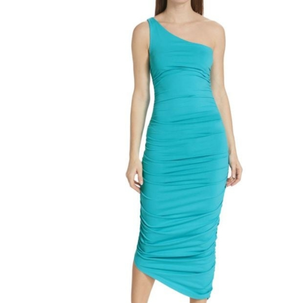 Susana Monaco One Shoulder Ruched Midi Dress